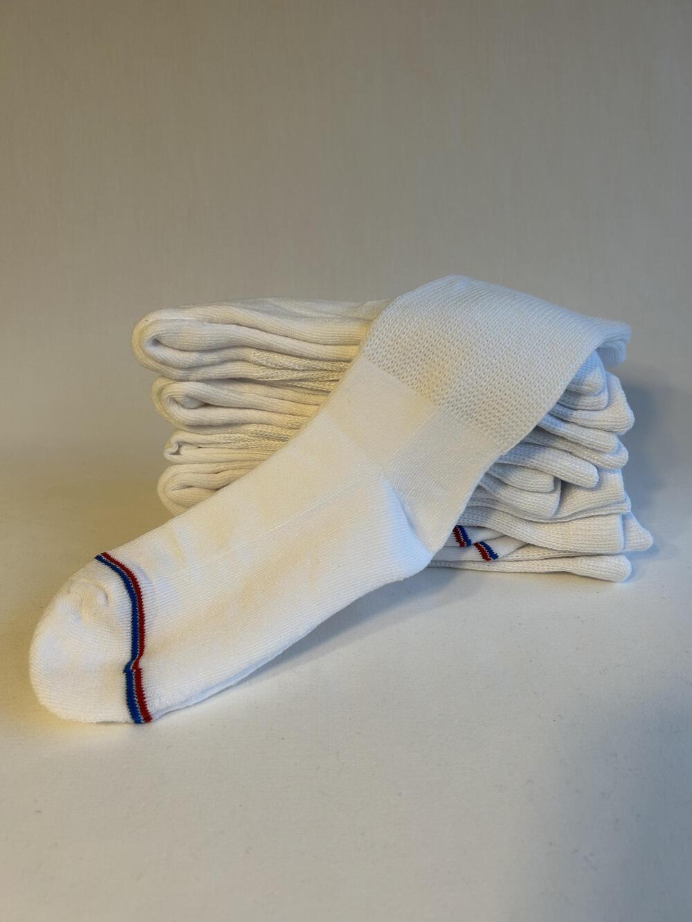 MediPeds Socks Crew Mens Size 9-11 White 8 Pair Pack Cushioned Comfort Striped